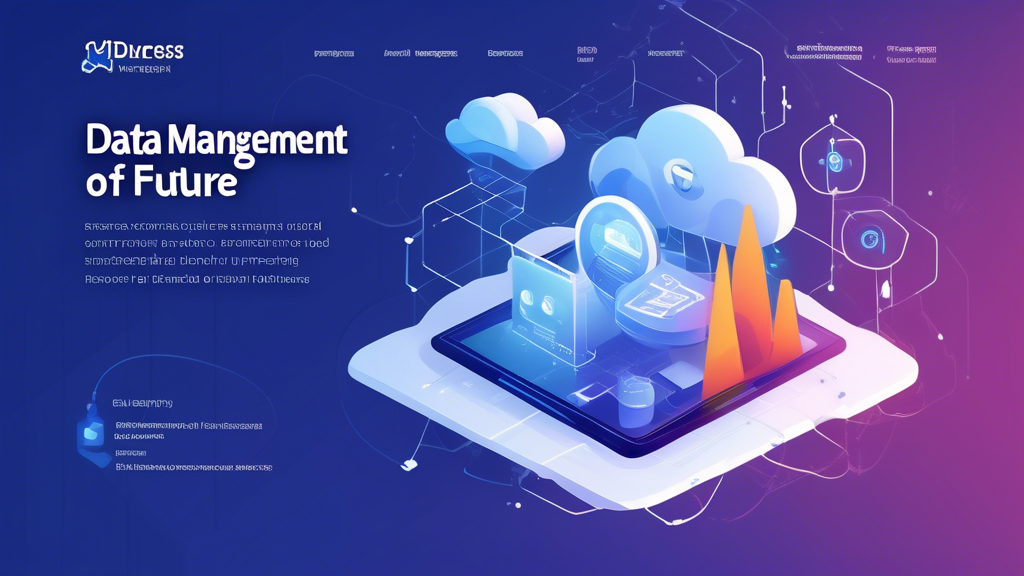 Create an image that showcases the future of data management through cloud hosting. Include visual elements that represent emerging technologies and innovations in the cloud hosting sector, like AI, IoT, and blockchain. Illustrate upward-trending graphs or charts to signify market forecasts and growth opportunities. Incorporate a few success stories from diverse industries, using icons or small illustrations to suggest sectors such as healthcare, finance, and retail. The overall vibe should be futuristic and optimistic, highlighting the transformative potential of cloud hosting for various business applications.