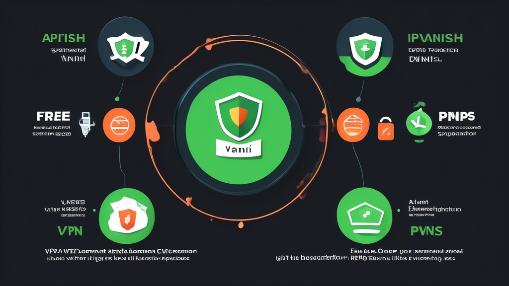 Create an image showing a comparison between IPVanish and free VPNs. On one side, depict IPVanish with high-tech security features, fast performance metrics, and happy users enjoying seamless streaming and browsing. On the other side, show free VPNs with lower security, slower speeds, and frustrated users experiencing interruptions. Use visuals like shields, speedometers, and user expressions to illustrate the differences clearly. Label each side appropriately, with IPVanish and Free VPNs to highlight the contrast.