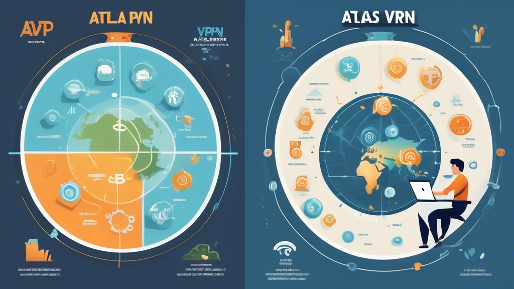 A digital side-by-side comparison of Atlas VPN versus other popular VPN services, displayed in a clean, modern graphic style. Highlight Atlas VPN