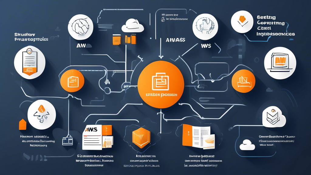 Create an image that visually represents the basics of the AWS Cloud Practitioner program. Use elements like a structured learning path with labeled milestones such as Overview of Learning Content, Certification Process Insights, and Key Resources and Study Materials. Include icons or infographics that indicate studying, preparing for exams, and using various learning resources like books, online courses, and practice exams. The setting can be a modern, minimalist workspace or a digital environment with a cloud theme to emphasize the cloud computing aspect.