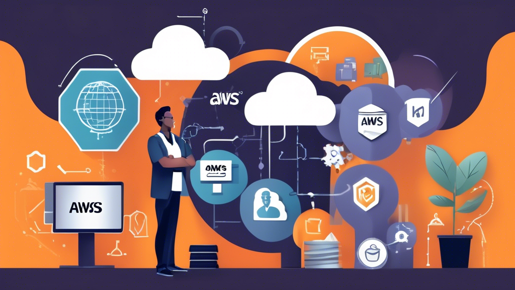 Prompt: Create an image showcasing the benefits and advantages of earning an AWS Cloud Practitioner certificate. The image should depict a professional standing confidently in front of a large AWS logo, with icons or symbols representing career opportunities, enhanced IT skills, and increased value for employers and companies surrounding them. The background should include elements that signify growth and development, such as upward-trending graphs or flourishing trees. The overall theme should be professional and aspirational.

Keyword: aws cloud practitioner