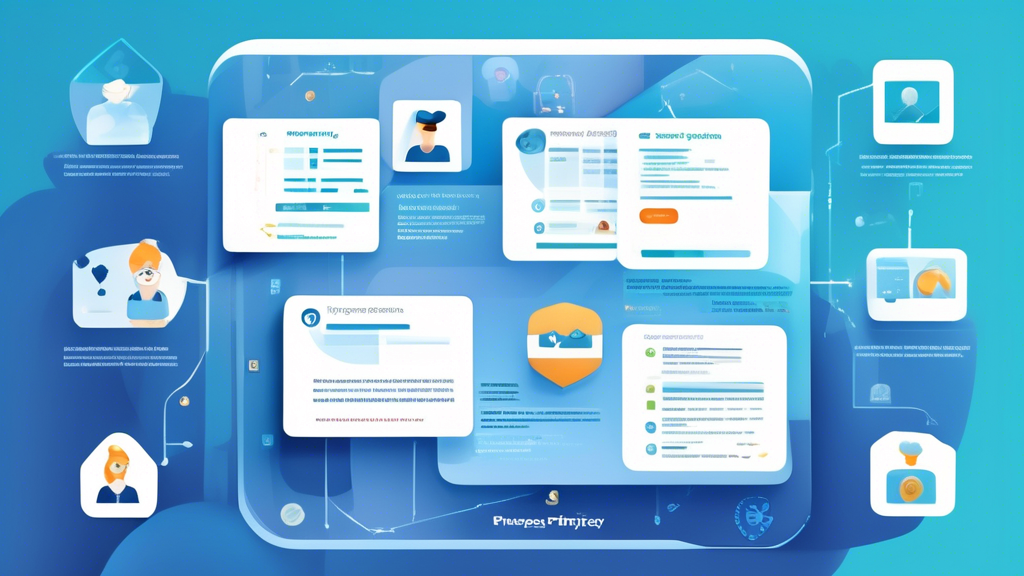 Create an image showcasing a comparative analysis of various top-rated online privacy protection services. Include icons or visuals representing key features such as VPNs, encryption, and monitoring. Display a clean, modern design similar to a tech review website with sections for pros and cons, star ratings, and brief summaries for each service. Include a background that highlights cybersecurity, like interconnected digital padlocks or a shield made of binary code, to emphasize protection.