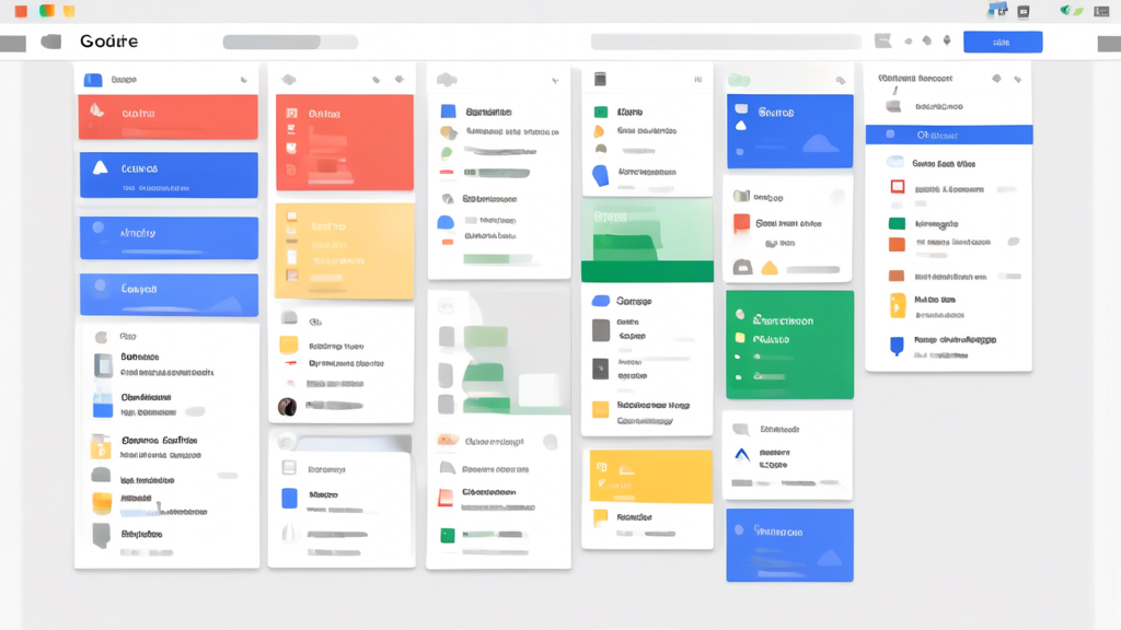 A sleek, organized GoogleDrive interface showcasing a well-structured folder hierarchy with clear, descriptive labels and color-coded folders. Additional elements include icons for labels, stars for favorite files, and visual indicators for different file versions. The image should also subtly display tools for managing storage space in the background. The GoogleDrive logo is subtly integrated into the design to maintain brand identity.