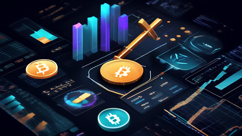 Create an image of a diverse investment portfolio balancing crypto stocks with traditional stocks, represented by charts and graphs on a modern digital interface. Include icons or symbols for long-term and short-term strategies, and a magnifying glass symbolizing the monitoring and adjusting of investments. Use a sleek, professional design with a futuristic touch to indicate advanced financial strategies.