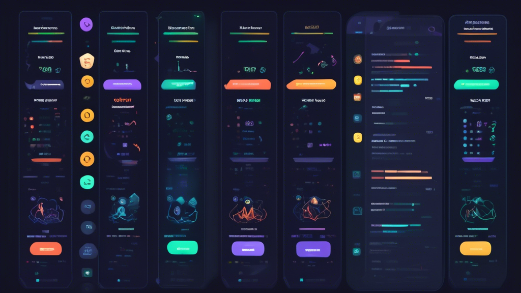 An illustrative comparison of popular crypto portfolio trackers displayed on multiple screens, showcasing user-friendly features and expert ratings through star icons and review comments. The image presents various criteria such as reliability, user interface, and advanced analytics, visually guiding the viewer on how to choose the best crypto portfolio tracker for their specific needs.
