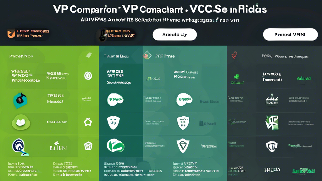 Create an image that showcases a comparison chart of the best free VPNs for Android in 2023. The chart should feature ProtonVPN, Windscribe, Hide.me, and TunnelBear. Each VPN should have its logo and a list of advantages and disadvantages. Overall, the image should have a tech-savvy design with the keyword Best Free VPN for Android 2023 prominently displayed at the top. Use colors and icons that are clean and modern to make the chart visually appealing and easy to read.