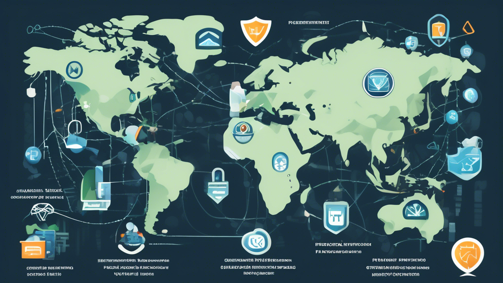 Prompt per DALL-E: Create an image showing the complex and robust security infrastructure of Proton VPN. The image should feature visual elements such as encryption symbols, secure protocol icons, and a map highlighting the global distribution of Proton VPN servers. Include elements that represent third-party audit certifications, such as checkmarks and certification stamps, to emphasize trust and reliability. Add an integrated Tor server icon to showcase anonymity features. The overall tone should convey high-tech security and privacy protection.