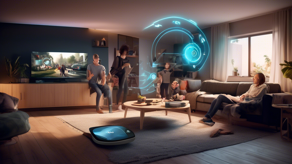 Create an image that visually represents the advantages of switching to Eolo Glasfaser for internet services. The scene should feature a split comparison: on one side, a chaotic home setting with slow internet indicators and frustrated individuals, and on the other side, a serene, modern home equipped with the Eolo Glasfaser technology showcasing high-speed internet performance (like gaming, streaming, and video conferencing). Include visual elements depicting customer testimonials and ease of installation. The background can have a subtle tech-inspired design to emphasize the modernity and reliability of Eolo Glasfaser.