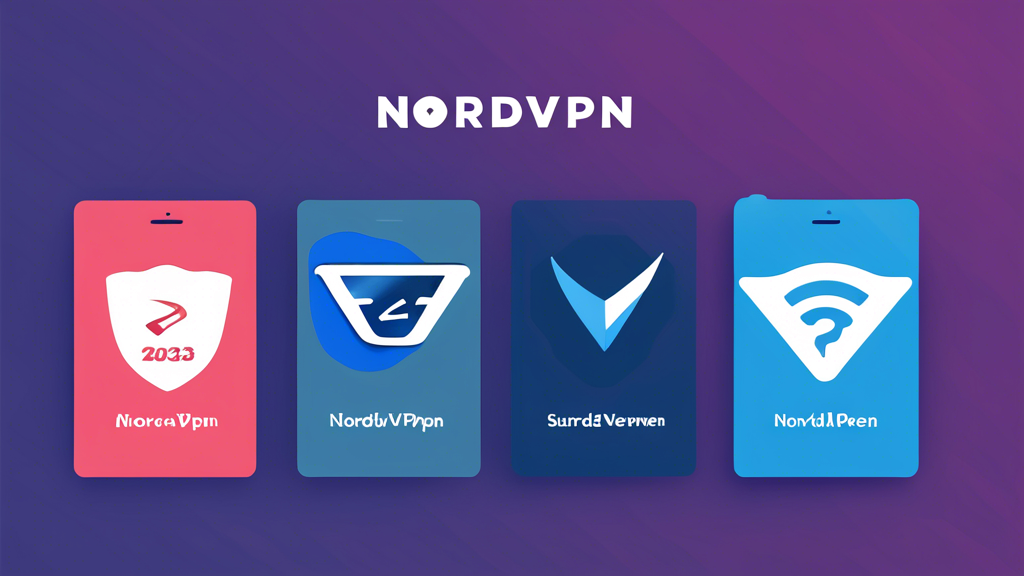 Create an image showcasing the top VPN services of 2023, featuring NordVPN, ExpressVPN, and Surfshark. Each VPN should be depicted with its logo and a list of key features or benefits, such as security, speed, customer support, and unique characteristics. The background should reflect a tech-savvy design with elements like encrypted data streams, devices connected to a secure network, and icons representing privacy and security.