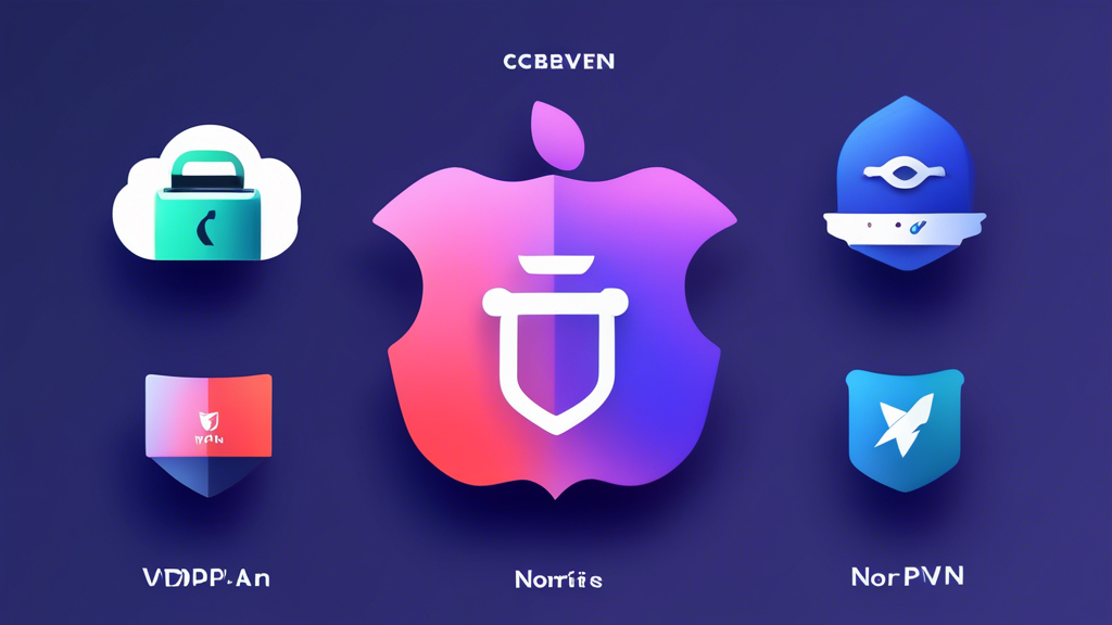 Create an image that visually compares the top VPN services for Mac in 2023. Include three main VPN services: NordVPN, ExpressVPN, and CyberGhost. Show each VPN with its logo, highlight key features, a summary of pros and cons, and a brief overview of price and subscription plans. Make the background tech-themed with hints of macOS elements, like the Finder icon and Activity Monitor. The design should be clean and informative, resembling a professional comparison chart.