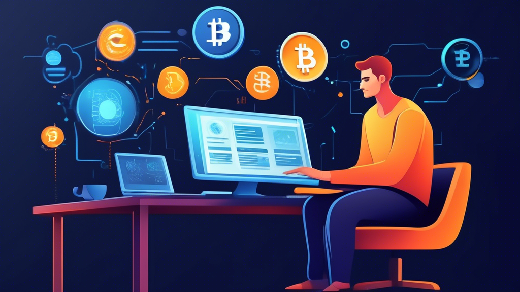 Create an image depicting a person evaluating different cryptocurrency exchanges on their computer, considering security measures, user feedback, and transaction fees. The scene should include elements like a computer screen showing web pages of various exchanges, icons representing secure transactions and reviews, and a calm, focused environment. The person should appear thoughtful and analytical, reflecting the careful consideration required to select a reliable exchange.