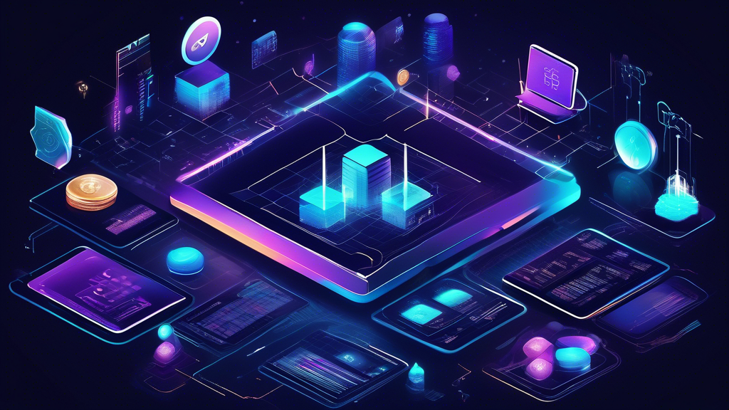 Create an image that visualizes the complexities and potential future of decentralized finance in the crypto world, focusing on security concerns, regulatory issues, the role of smart contracts, and audits. Include futuristic elements showcasing predictions and trends for the DeFi market. Imagine a digital landscape with a mix of modern financial technologies, smart contracts being scrutinized by security audits, and government figures symbolizing regulatory oversight. Highlight the balance between innovation and risk management in vibrant, dynamic colors, set against a backdrop of interconnected blockchain networks.