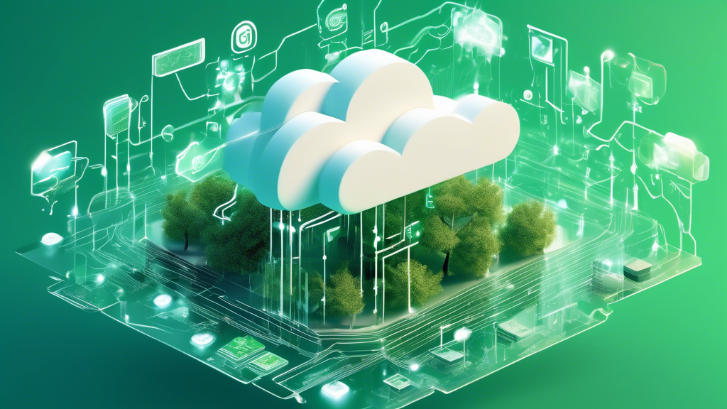 Prompt: An artistic representation of the future of cloud technology. The image features interconnected cloud icons with digital circuits, showcasing the integration of artificial intelligence and machine learning. There