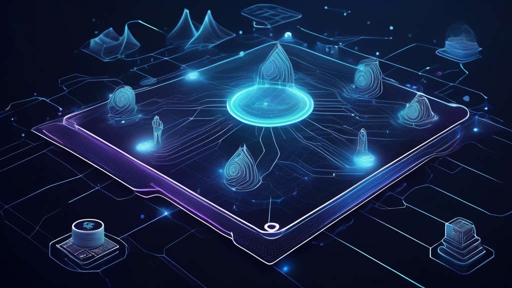 Create an image of the Airwave Project innovating crypto transactions and security. Picture a futuristic digital landscape, where streamlined transaction processes are depicted with smooth, flowing lines and interconnected nodes. Highlight advanced encryption by showing intricate, glowing security patterns that envelop the transactions. Include a comparative analysis element by placing transparent holographic icons of other well-known cryptocurrencies (like Bitcoin, Ethereum) in the background, subtly indicating a comparison. Use a clean, high-tech aesthetic with shades of blue and silver to emphasize innovation and security.