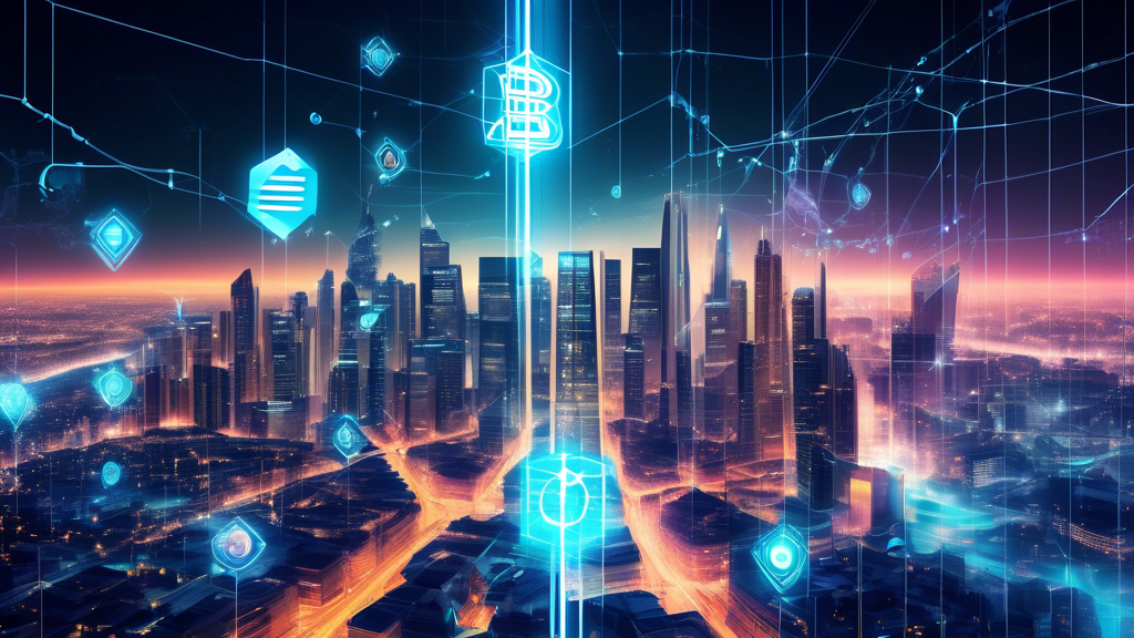 Create an image that shows a futuristic cityscape blending cutting-edge technology with classical financial elements. Prominently feature digital holograms of cryptocurrencies like Bitcoin and Ethereum alongside symbols of DeFi such as smart contracts and blockchain nodes. Include visual elements representing regulatory challenges and security concerns, such as digital padlocks and caution signs. Additionally, depict innovation and trends like AI and quantum computing subtly integrating into the scene. Finally, add a group of experts or futuristic avatars discussing and predicting the landscape, indicating a forward-looking perspective of the DeFi world in cryptocurrency.