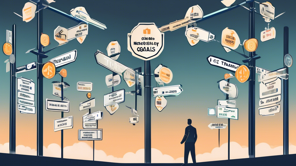 Create an image that illustrates a trader standing at a crossroads with numerous signposts, each pointing towards different margin trading accounts. Each signpost should feature different labels such as Leverage Options, Fees, User Experience, Risk Management, Trading Goals, and Experience Level. The background can show a financial market setting with graphs and charts, emphasizing the decision-making process. Text overlay at the top should read, How to Choose the Perfect Margin Trading Account for Your Needs, to reflect the idea of making an informed decision based on evaluating various factors.