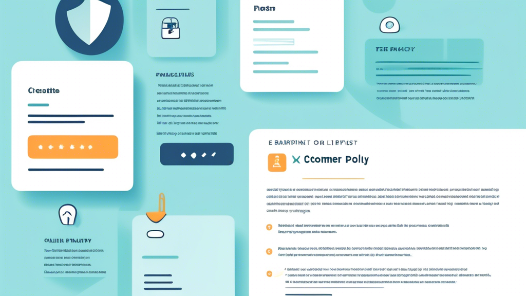 Create an image depicting a detailed checklist for an example privacy policy tailored for an online store. The list should highlight key elements such as data collection, data usage, sharing practices, security measures, and customer rights. Use a blend of icons and text for visual clarity and include the title 