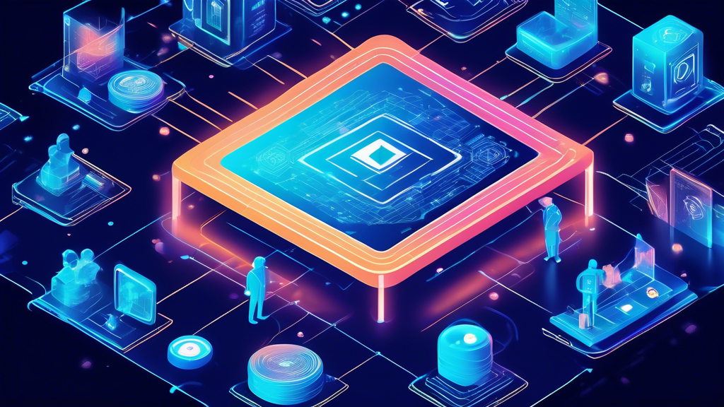 Create an image illustrating a futuristic digital marketplace featuring Automated Market Makers (AMMs) and Decentralized Exchanges (DEXs) with holographic charts and smart contracts. The scene should be vibrant with a blend of technology and finance elements, displaying seamless transactions and decentralized financial operations. Blockchain symbols and data streams should be visually integrated into the background.

Keyword: decentralized finance on blockchain.