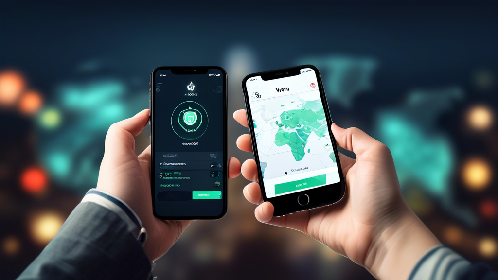 Create an image that features a sleek iPhone displaying three VPN apps—ProtonVPN, Windscribe, and Hide.me—in an appealing and user-friendly interface. The iPhone should be set against a backdrop that symbolizes security, digital privacy, and global connectivity, such as a shield icon, a padlock, and a world map. The visual should emphasize the apps