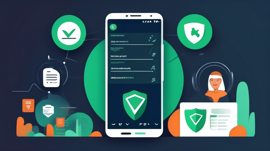 Create an image that illustrates a friendly guide for selecting the best free VPN for Android, focusing on the essential criteria. The scene shows an Android smartphone with a checklist of VPN features such as speed, security, and usability displayed on its screen. Additionally, depict a comparison chart beside it with various VPN providers, highlighting their strengths and weaknesses. The setting is modern and clean, with the Android logo subtly incorporated to emphasize the platform.