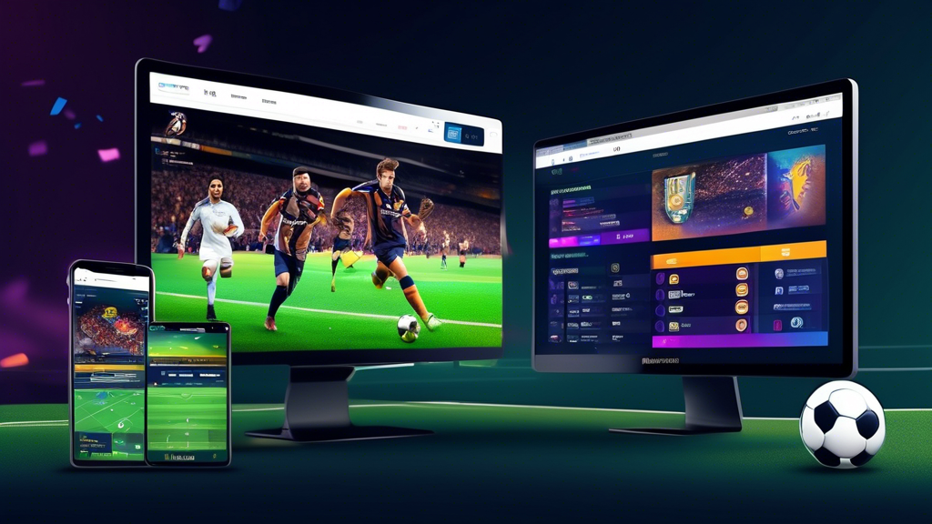 Create an image of a vibrant digital interface showcasing a user browsing through the top-rated football streaming websites. The screen should display high-definition visuals of live football games, comparison charts of subscription plans, and user ratings. In the background, include elements that suggest an enthusiastic football atmosphere, such as cheering fans and team logos. Emphasize ease of navigation and the excitement of finding the perfect site for uninterrupted football enjoyment.