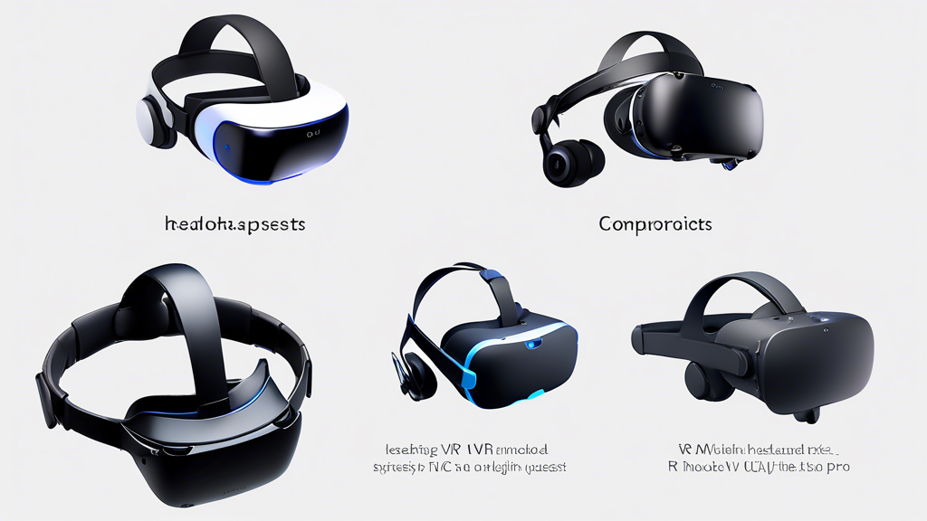 Create an image featuring a detailed comparison of the leading VR headsets available in the market. Include the most recognized models like the Oculus Quest 2, HTC Vive Pro, and PlayStation VR. Highlight a side-by-side specifications chart with key features such as resolution, comfort, field of view, and tracking capabilities. Make the image visually appealing and easy to understand, with pros and cons for each model clearly depicted. The background should be modern and tech-themed, emphasizing cutting-edge technology with sleek, futuristic elements.