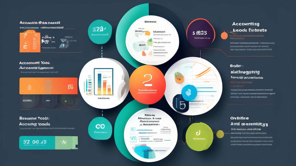 Create an infographic-style image showcasing the top 5 online accounting software tools, highlighting their key features, pricing, and user-friendliness. Include visual elements like ratings, icons representing different functionalities, and a comparison chart format. Use a modern design with a color palette suitable for a professional context, integrating symbols of finance and technology to convey the theme of online accounting software comparison.