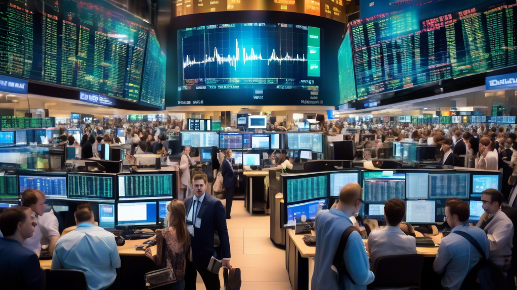 Create a DALL-E image of a bustling financial stock market scene with bright electronic trading screens displaying sharp, rapid price increases of various cryptocurrencies. The foreground should show excited and anxious investors on their phones and computers, reflecting a surge in market activity. The background should hint at sensational news headlines and public discussions, demonstrating widespread interest and speculative fervor during the peak of a crypto bubble.
