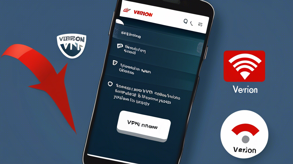 Create an instructional illustration showing a step-by-step guide to setting up Verizon VPN on an Android device. Include images of an Android phone with screenshots depicting the following steps: accessing settings, navigating to the network section, selecting VPN options, inputting Verizon VPN credentials, and confirming the connection. Make it user-friendly and easy to follow, with clear labels and modern design aesthetics.