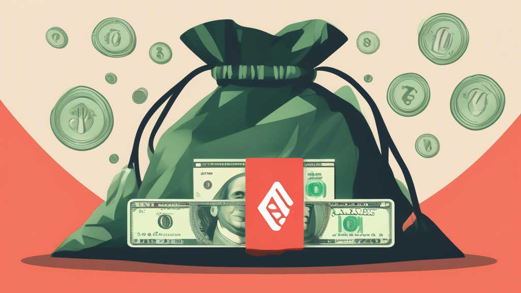 Create an image that portrays a balanced scale with the ExpressVPN logo on one side and a bag of money on the other side, symbolizing the price vs. value debate. The background should be a subtle, tech-themed setting, perhaps with faint icons of features like security shields, speed meters, and privacy locks. The overall feel should convey a thoughtful consideration of worth and cost.