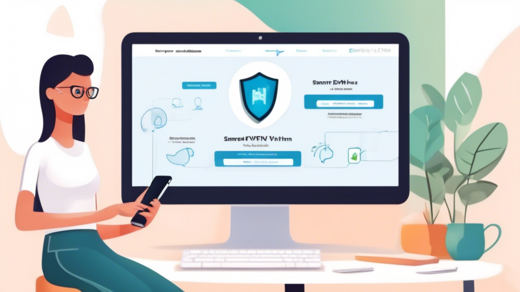 Create an image showing a user-friendly tutorial on setting up a Smart DNS VPN. The image should feature a step-by-step guide being followed on various devices like smartphones, tablets, laptops, and smart TVs. Include visual elements that highlight tips for optimizing security settings and troubleshooting common issues, such as pop-up tips and checklists in a modern, easy-to-understand interface. The background should subtly hint at internet security themes, like locked padlocks and shield icons, to emphasize the overall security aspect.
