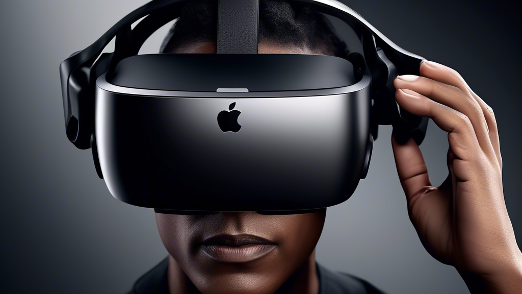 Create an image showcasing the technical specifications and features of the new Apple VR Headset. Include elements such as high-resolution displays, advanced processors, various sensors for eye-tracking and motion detection, as well as battery life indicators. Highlight the unique functionalities like haptic feedback and immersive audio. Make the design sleek and modern, emphasizing Apple