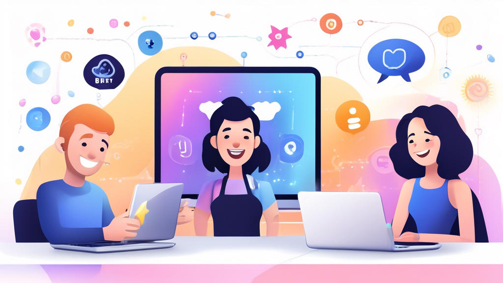 Create an image that showcases happy users sharing their positive experiences with Betternet VPN. Show diverse individuals using various devices such as laptops, smartphones, and tablets, all displaying cheerful smiles and thumbs up. Include graphical elements like stars, speech bubbles with positive testimonials, and icons representing speed and security to emphasize the high performance and reliability of Betternet. The overall ambiance should convey satisfaction, trust, and a sense of community.