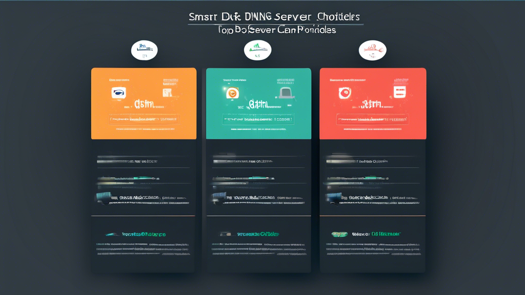 Create an image that showcases a comparison chart of the top Smart DNS server providers. The chart should highlight key criteria such as speed, compatibility with different devices, ease of setup, pricing, and customer support. The layout should be visually appealing and informative, possibly with logos or icons representing each provider.