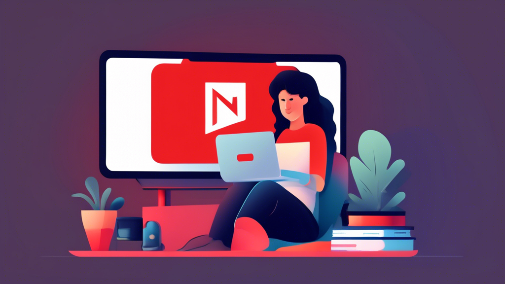 Create an image showing a person using a laptop with the Netflix logo on the screen, while a VPN interface is also visible. The person is following a step-by-step guide on their phone to configure the VPN. Include icons or elements representing reliable VPN services and troubleshooting tips like a support chat or FAQ section. The background should hint at a cozy home environment, with soft lighting to make the scene inviting and user-friendly.