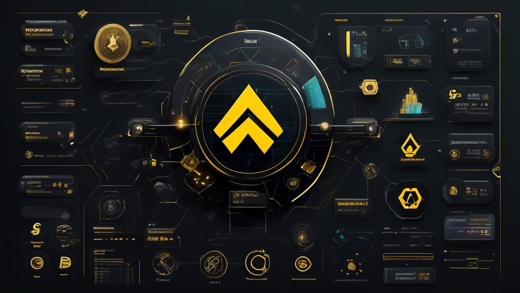 Create an image that shows a visually engaging collage of different Binance tools and features. Include elements such as a futuristic dashboard with charts for Futures trading, a section highlighting staking opportunities, and icons representing advanced tools available on Binance. Incorporate visual representations of security measures, such as a shield or padlock, signifying account protection. Additionally, embed a section that showcases Binance Academy, with educational materials like e-books, tutorials, and videos, emphasizing continuous learning. The background should convey a high-tech, secure environment, using colors and elements that align with the Binance branding.

Keyword: Binance Crypto