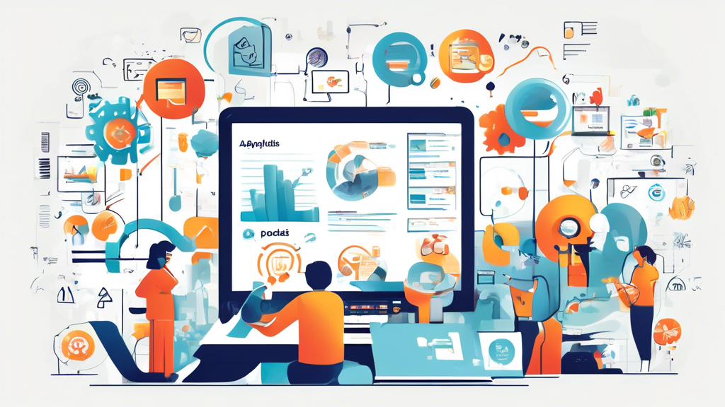 Create an informative and visually engaging illustration demonstrating the troubleshooting and enhancement of PopAds performance. Include elements such as a computer screen displaying PopAds analytics, graphics of increasing click-through rates (CTR) represented by upward arrows, and icons symbolizing common issues like low performance and ad placement strategies. Incorporate a community aspect by featuring diverse users discussing PopAds trends in a collaborative environment. The overall atmosphere should convey a sense of learning and improvement in ad performance.