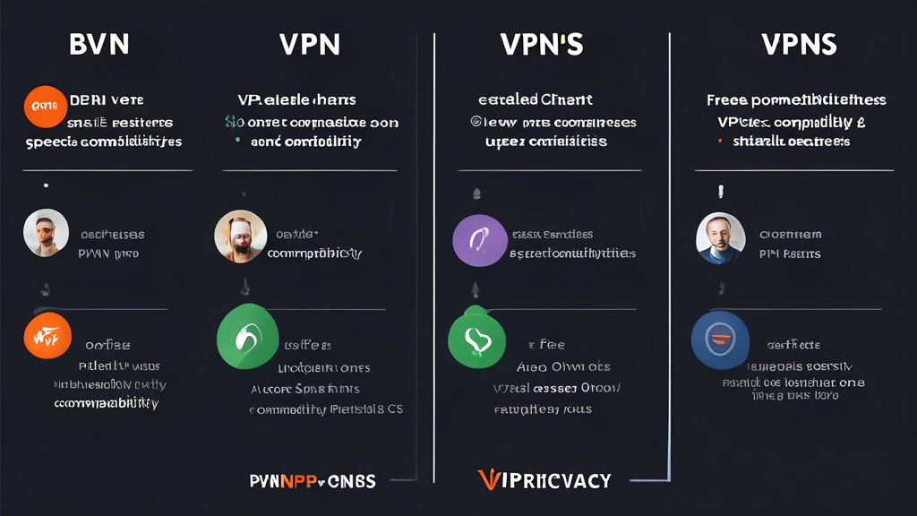 Create an image of a detailed comparison chart for the best free VPNs specifically optimized for use with Omegle in 2023. The chart should include criteria like key features (privacy, speed, compatibility), performance specifics, user reviews, ratings, and notable pros and cons for each VPN. The charts should be visually appealing with icons representing each VPN service, user ratings as stars, and highlighted pros and cons in easy-to-read bullet points. Include a background that subtly incorporates elements of Omegle and internet security.