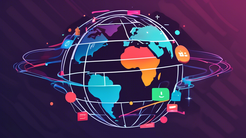 Create an image showing various popular streaming service logos like Netflix, Hulu, and BBC iPlayer arranged around a globe. The globe should have a digital network overlay, with vibrant lines and nodes highlighting global connectivity. Incorporate the ExpressVPN logo prominently to represent its role in enabling access to geographically restricted content. Add floating padlocks to symbolize secure and private access.