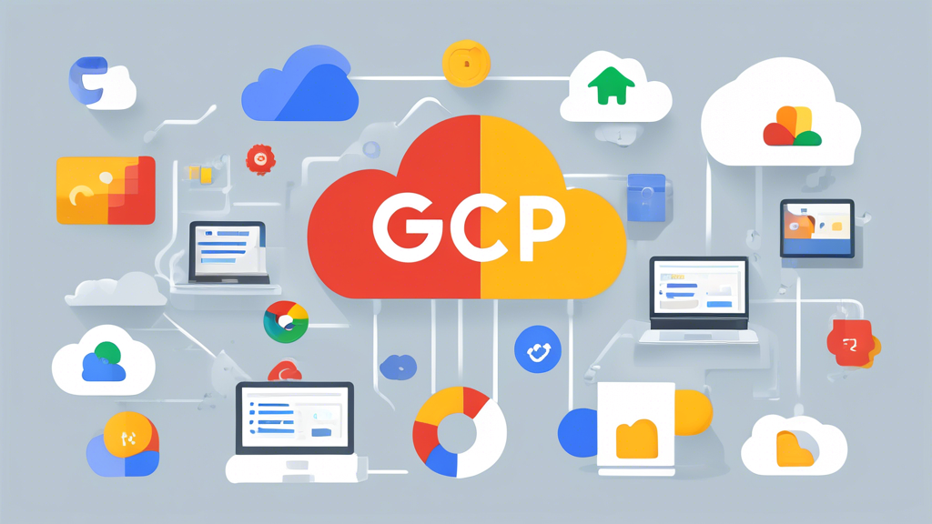 Create an image featuring various Google Cloud Platform (GCP) services and applications showcasing their benefits for businesses. Highlight elements such as compute services with visual representations of virtual machines, diverse storage solutions like Cloud Storage and BigQuery, and illustrate data analytics and machine learning capabilities. The setting should be a modern office environment with IT professionals utilizing these services on laptops and screens, with icons or labels indicating 