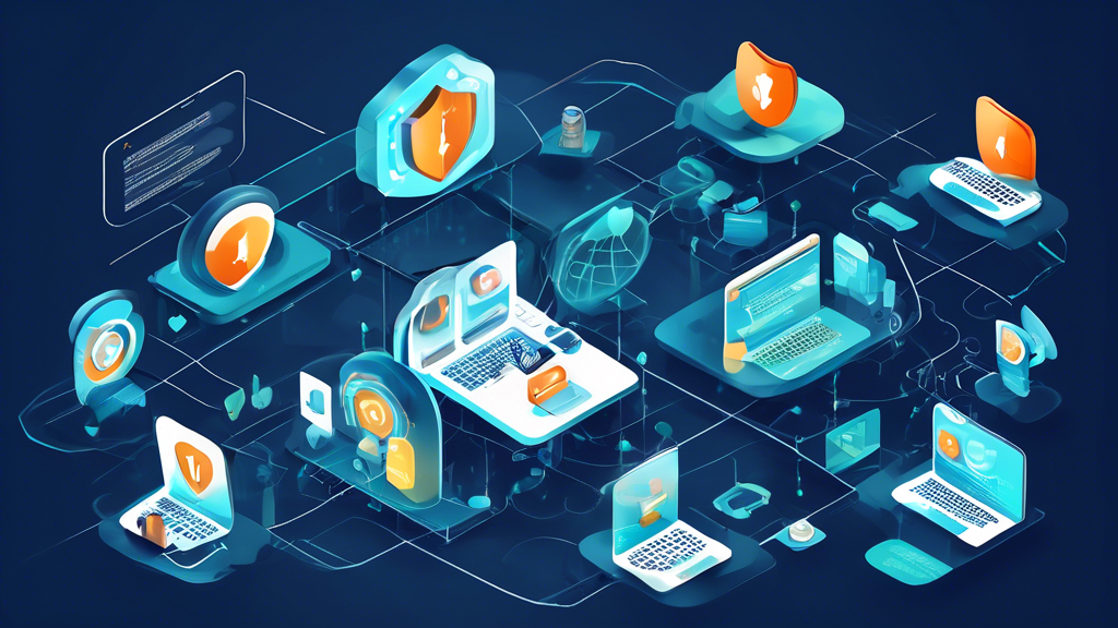 Create an illustration that encapsulates the essential characteristics of the best Smart DNS service: a visual representation showing high-speed streaming and browsing with performance graphs, security and privacy with shield and lock icons, and compatibility with various devices such as smartphones, tablets, and computers, all interconnected in a seamless and user-friendly manner.