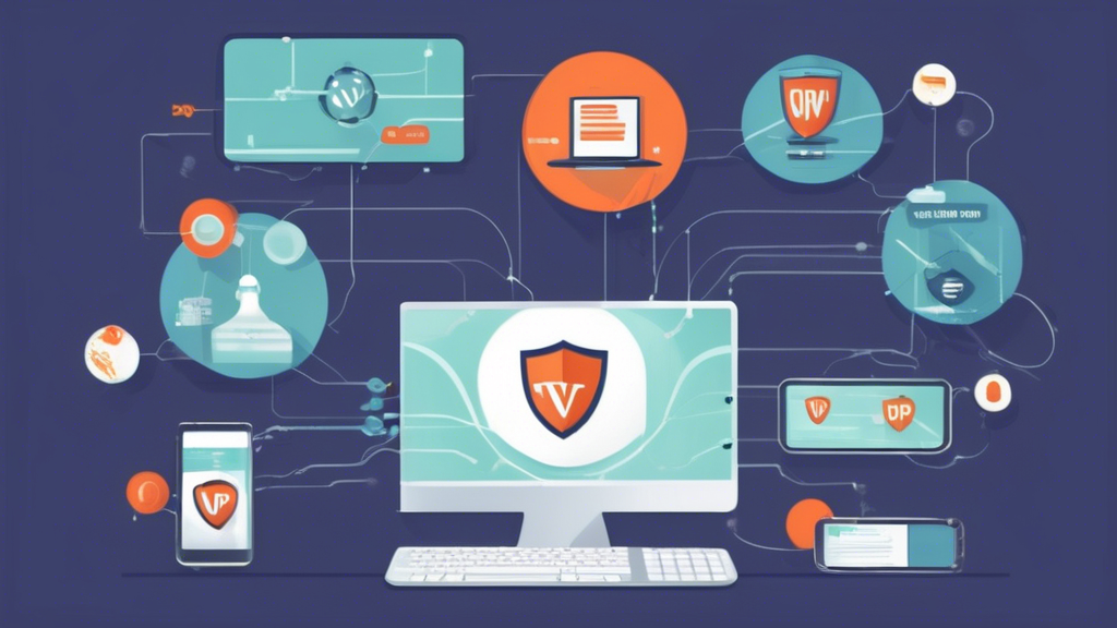 Create an instructional illustration showing the process of setting up and using a VPN with Smart DNS on various devices. The image should include a step-by-step guide, with visual cues for setting up on a computer, smartphone, and router. Show common issues like connection errors or slow speeds, and provide tips for optimizing performance with annotations. The overall style should be clean, modern, and easy to understand. Include the keywords Best VPN with Smart DNS subtly in the background or as part of the interface.