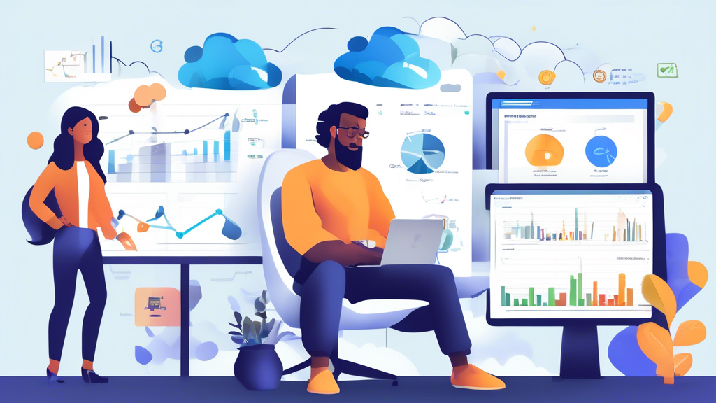 Generate an image that depicts Tips for Choosing the Best Budget Cloud Storage. Show a diverse group of people in a modern workspace, analyzing charts and lists that highlight important criteria for selecting cloud storage. Include visual elements like cloud icons, currency symbols, scales representing cost-benefit analysis, and growth charts to indicate scalability and future-proofing of cloud storage choices. The atmosphere should be collaborative and professional, reflecting a focus on making informed decisions.