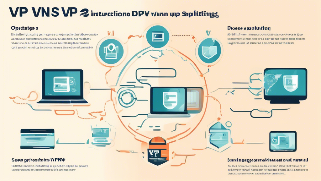 A step-by-step instructional infographic for setting up and optimizing a free VPN with Smart DNS on various devices like PCs and smartphones. The image should include visual aids for configuration steps, tips for enhancing performance, and common troubleshooting solutions. It should be clear, user-friendly, and visually engaging to guide users through the process seamlessly.