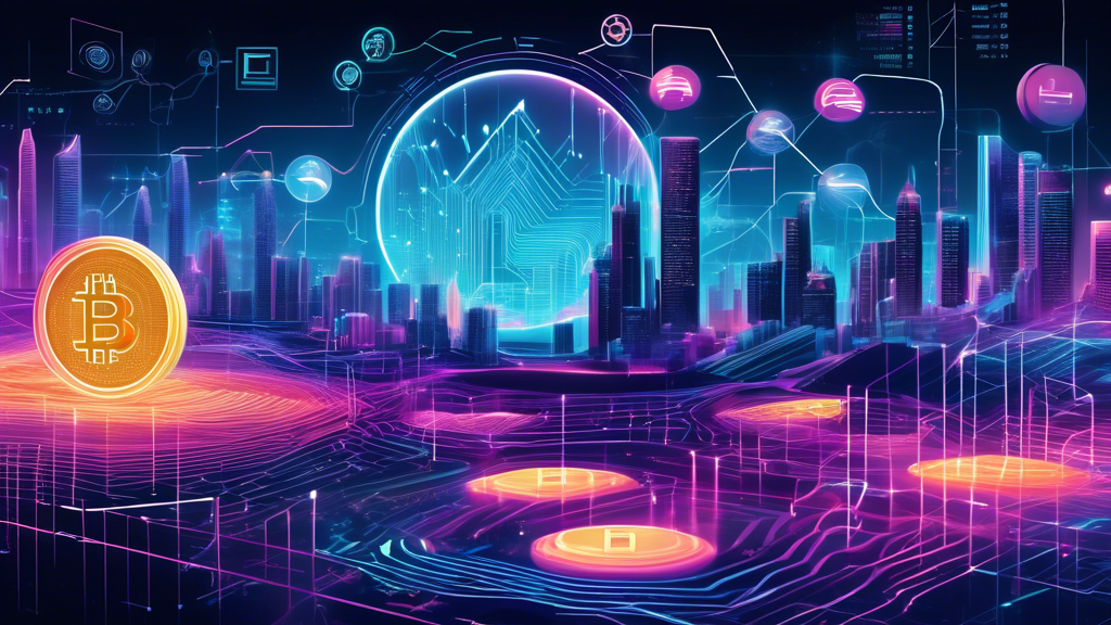 Create a DALL-E prompt for an image that relates to outline point #2:

An image showcasing a futuristic digital landscape with emerging and less-known cryptocurrencies represented as glowing, ascending symbols surrounded by data streams. Prominent figures like expert analysts with thoughtful expressions and charts predicting growth trends provide a backdrop, highlighting the potential new opportunities for crypto investments in 2023.
