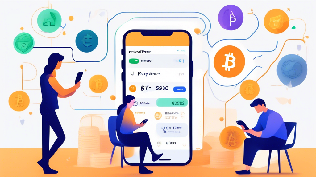 Create an image illustrating Tips and Considerations When Buying Crypto with Apple Pay. The scene shows a person using their smartphone with an Apple Pay interface to purchase cryptocurrency. Overlay informative elements like icons representing transaction fees, security shields for privacy protection, and a graph showing trends and potential future enhancements in buying crypto with Apple Pay. Include subtle hints of digital currencies such as Bitcoin or Ethereum. Keywords to emphasize: buy crypto with Apple Pay, transaction fees, security tips, future trends.