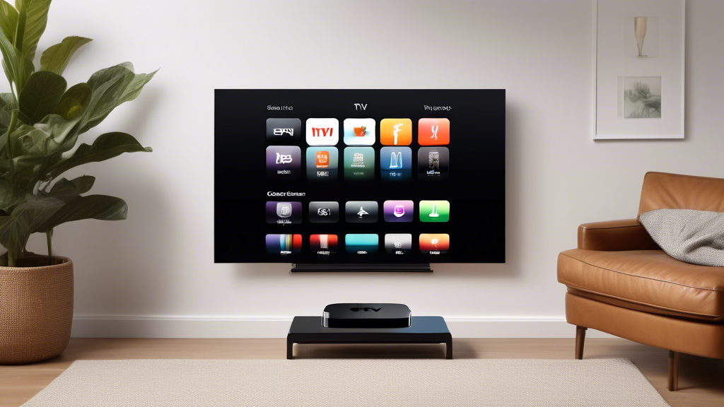 Create an image that illustrates a step-by-step guide for configuring Smart DNS on an Apple TV. Show a sleek, modern living room setting with an Apple TV and its remote on a stylish stand, and a large screen displaying the Apple TV interface. Include visual elements such as:

1. A checklist for preparing the Apple TV with icons for compatible models and a stable internet connection.
2. An infographic or flowchart highlighting how to obtain and configure DNS server addresses.
3. Screenshots of the Apple TV’s settings menu with arrows and text explaining how to change DNS settings.

Label sections clearly and use a clean, tech-savvy design style to maintain focus and clarity.