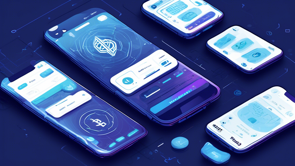 Create an image depicting a user interface of the Crypto.com Wallet on a smartphone screen, showing various features such as depositing and withdrawing funds, supported cryptocurrencies, exchange functionalities, and advanced options like staking, earning, and payment integration. The background should have abstract digital elements representing blockchain and cryptocurrency networks.