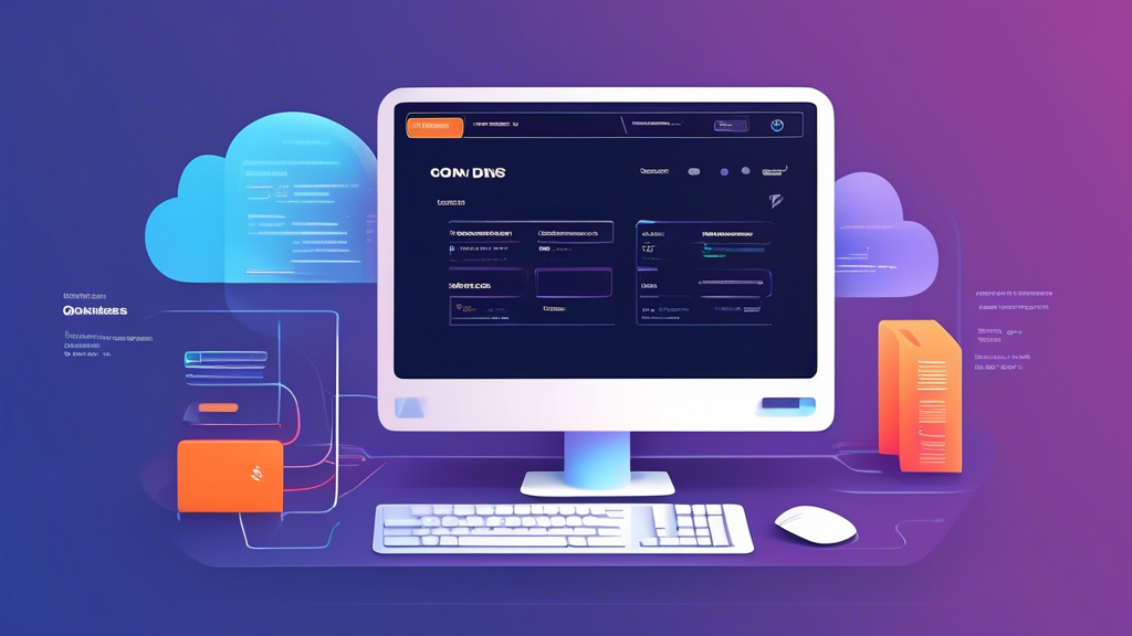 Create a digital illustration showing a modern computer with a sleek interface displaying a list of the best free smart DNS servers for 2023, such as Cloudflare DNS, Google Public DNS, and OpenDNS. The computer screen should highlight the names and logos of these servers, accompanied by simple instructions on configuring them for optimal performance. Include connected devices like a smartphone and tablet nearby, signaling a seamless, connected home network. Use a clean, tech-savvy design with a focus on clarity and simplicity.