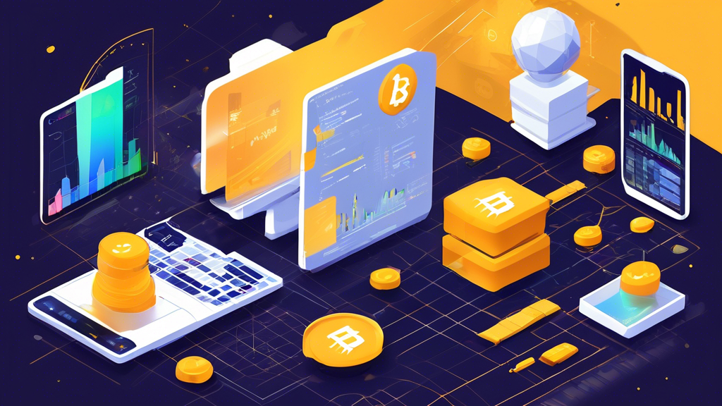 Create a detailed illustration showcasing the primary tools and features available on the Binance crypto trading platform. The image should include various elements such as the different types of trades (spot, margin, futures), an intuitive trading interface with charts and analytical tools, and additional features like order types, market data, and trading pairs. The overall visual theme should be modern and tech-savvy, highlighting a user-friendly experience on the Binance platform.